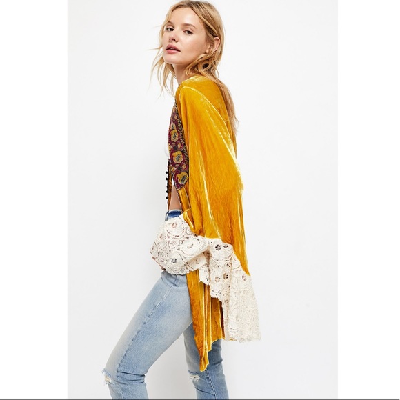 Free People Victorian Velvet Lace Boho Jacket - Picture 3 of 4